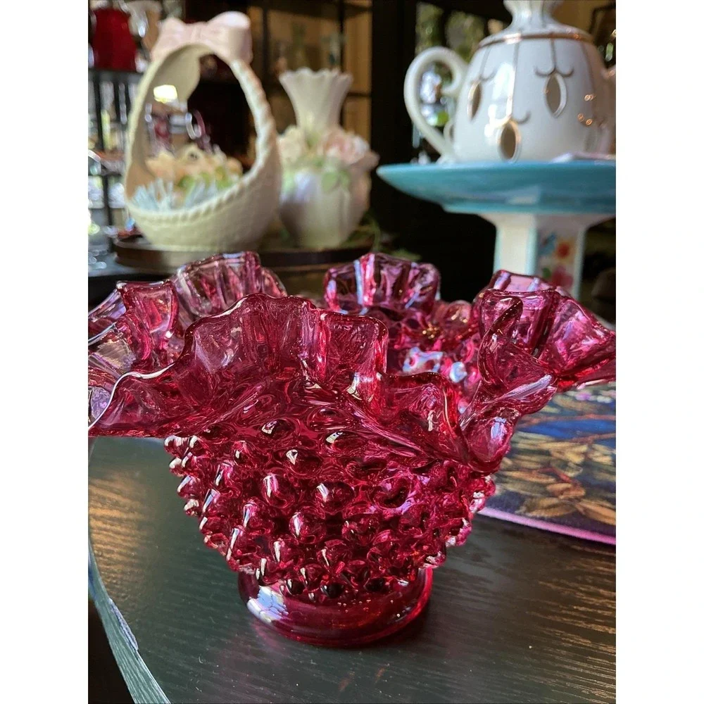 Vintage Fenton Cranberry Pink Hobnail 6.5